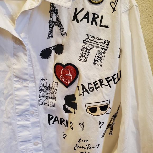Karl lagerfield Paris cotton patch shirt long sleeve white button down shirt - Picture 4 of 9
